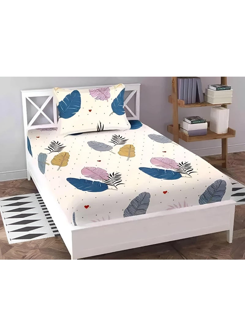 ELIZA KRAFTS 144 TC Single Elastic Fitted BedsheetGlace Cotton Fitted Bedsheet Single BedAll Around Elastic Bed Sheets Single Bed 36x72 Inch Fit Upto 8 Inch MattressSingle Bedsheets1 Pillow Covers