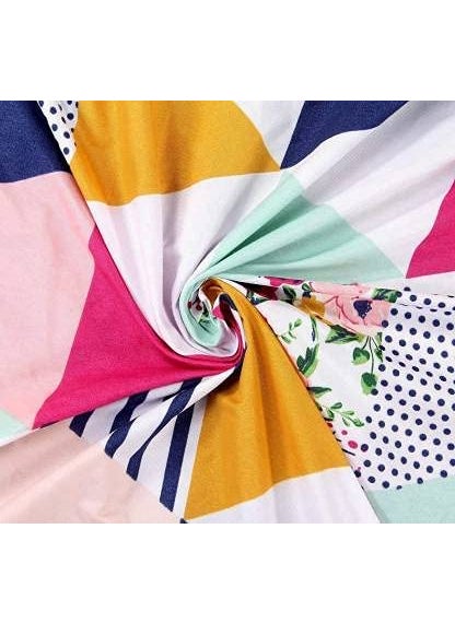 SHIVI CREATION Prime Collection Supersoft Glace Cotton 160TC Printed Double Bedsheet with 2 Pillow Covers Multicolour Size 90 x 90 Inch Coloured Triangles Gold BS