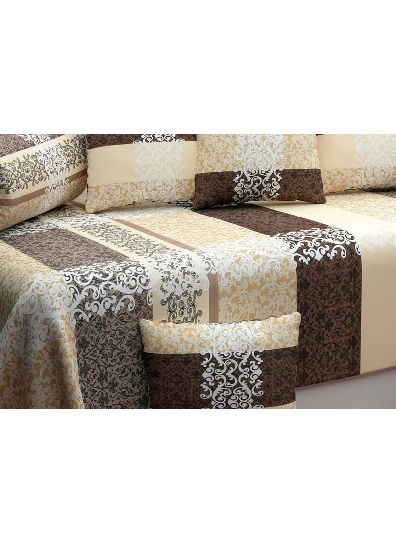 Jyotaksh 200TC Diwan Set Cotton 8 Piece Deewan Printed Bedsheet Sets for Living Room Hall Set of 8 Piece 1Bed Sheet 60x90 Inch 2Bolster Cover 16x32 Inch 5Cushion Cover 16x16 InchAW02