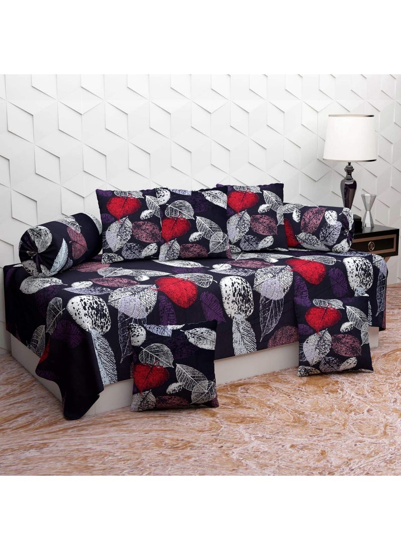 Jyotaksh 200TC Diwan Set Cotton 8 Piece Deewan Printed Bedsheet Sets for Living Room Hall Set of 8 Piece 1Bed Sheet 60x90 Inch 2Bolster Cover 16x32 Inch 5Cushion Cover 16x16 InchAF04