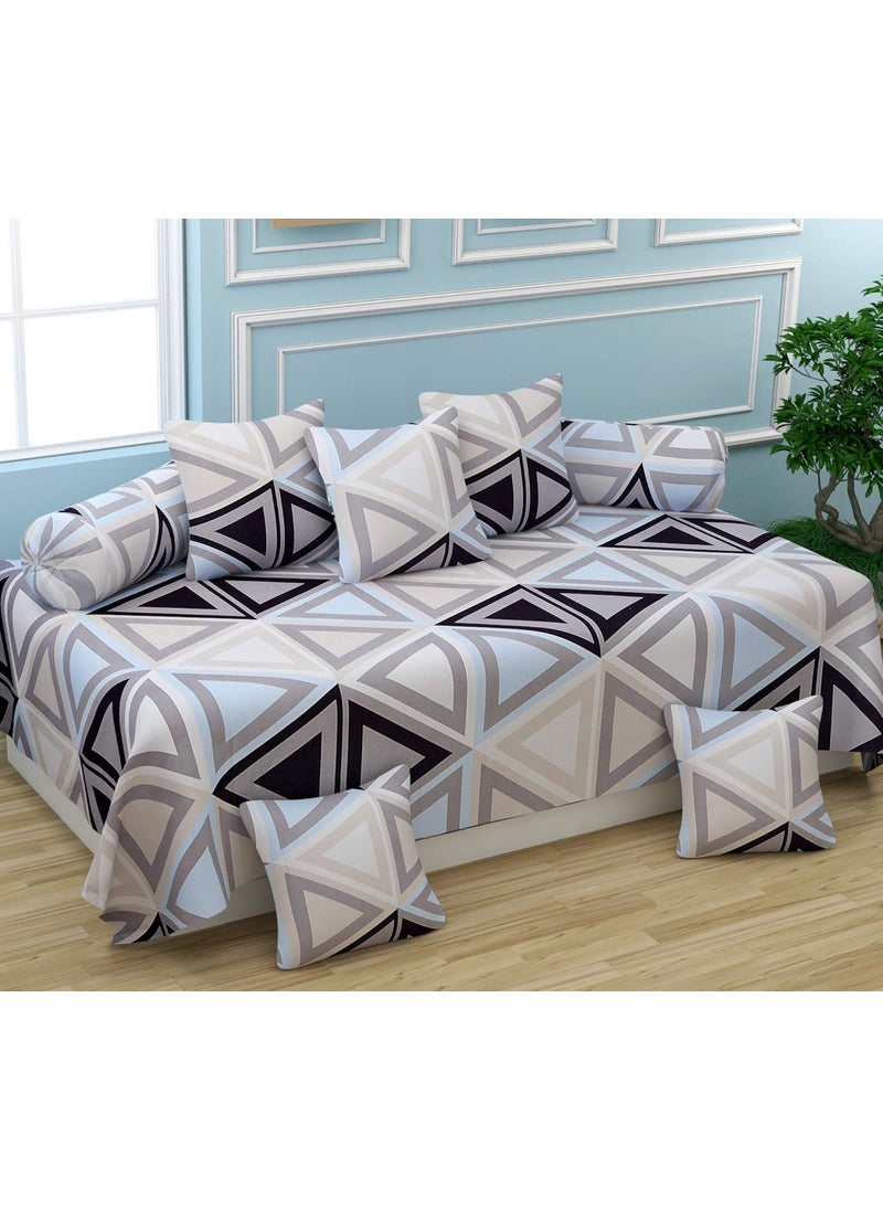 Jyotaksh 200TC Diwan Set Cotton 8 Piece Deewan Printed Bedsheet Sets for Living Room Hall Set of 8 Piece 1Bed Sheet 60x90 Inch 2Bolster Cover 16x32 Inch 5Cushion Cover 16x16 InchAX08