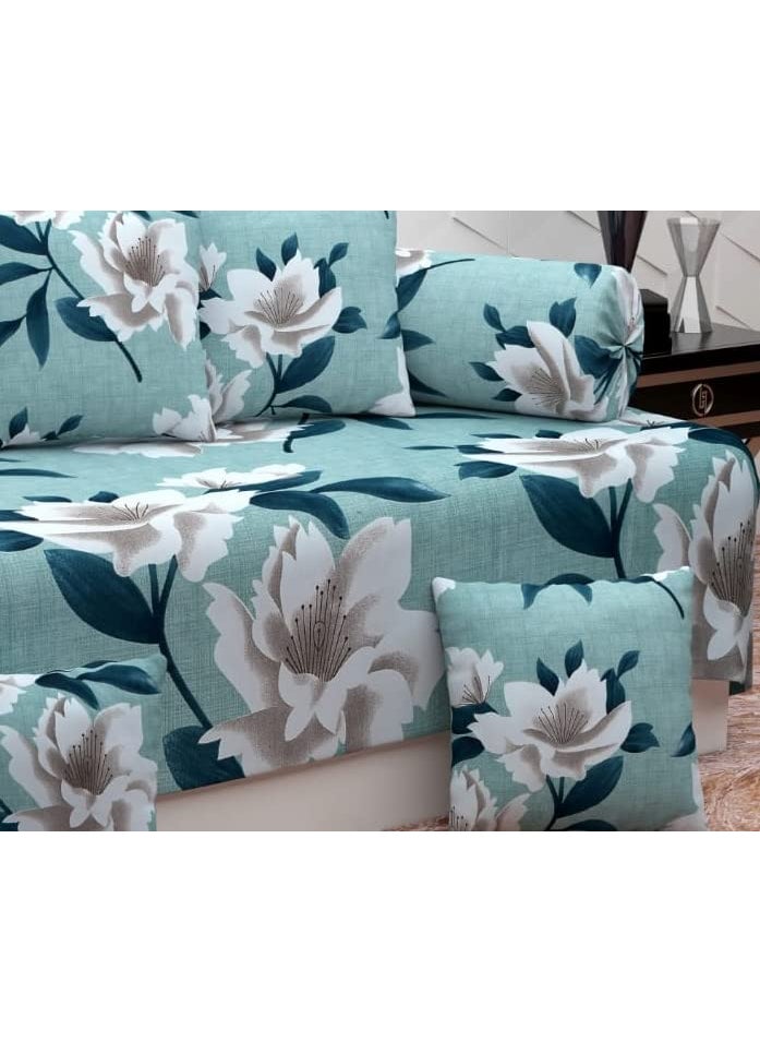 Jyotaksh 200TC Diwan Set Cotton 8 Piece Deewan Printed Bedsheet Sets for Living Room Hall Set of 8 Piece 1Bed Sheet 60x90 Inch 2Bolster Cover 16x32 Inch 5Cushion Cover 16x16 InchAD03