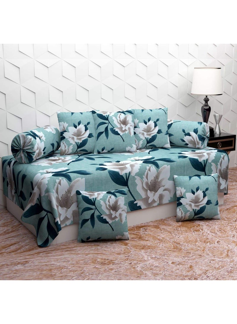 Jyotaksh 200TC Diwan Set Cotton 8 Piece Deewan Printed Bedsheet Sets for Living Room Hall Set of 8 Piece 1Bed Sheet 60x90 Inch 2Bolster Cover 16x32 Inch 5Cushion Cover 16x16 InchAD03