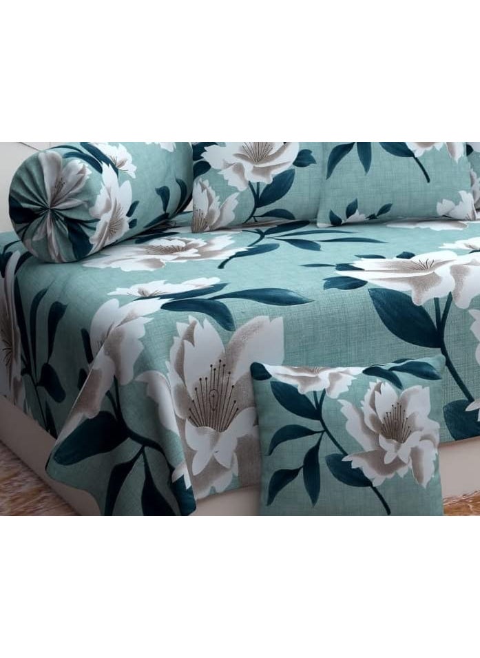 Jyotaksh 200TC Diwan Set Cotton 8 Piece Deewan Printed Bedsheet Sets for Living Room Hall Set of 8 Piece 1Bed Sheet 60x90 Inch 2Bolster Cover 16x32 Inch 5Cushion Cover 16x16 InchAD03