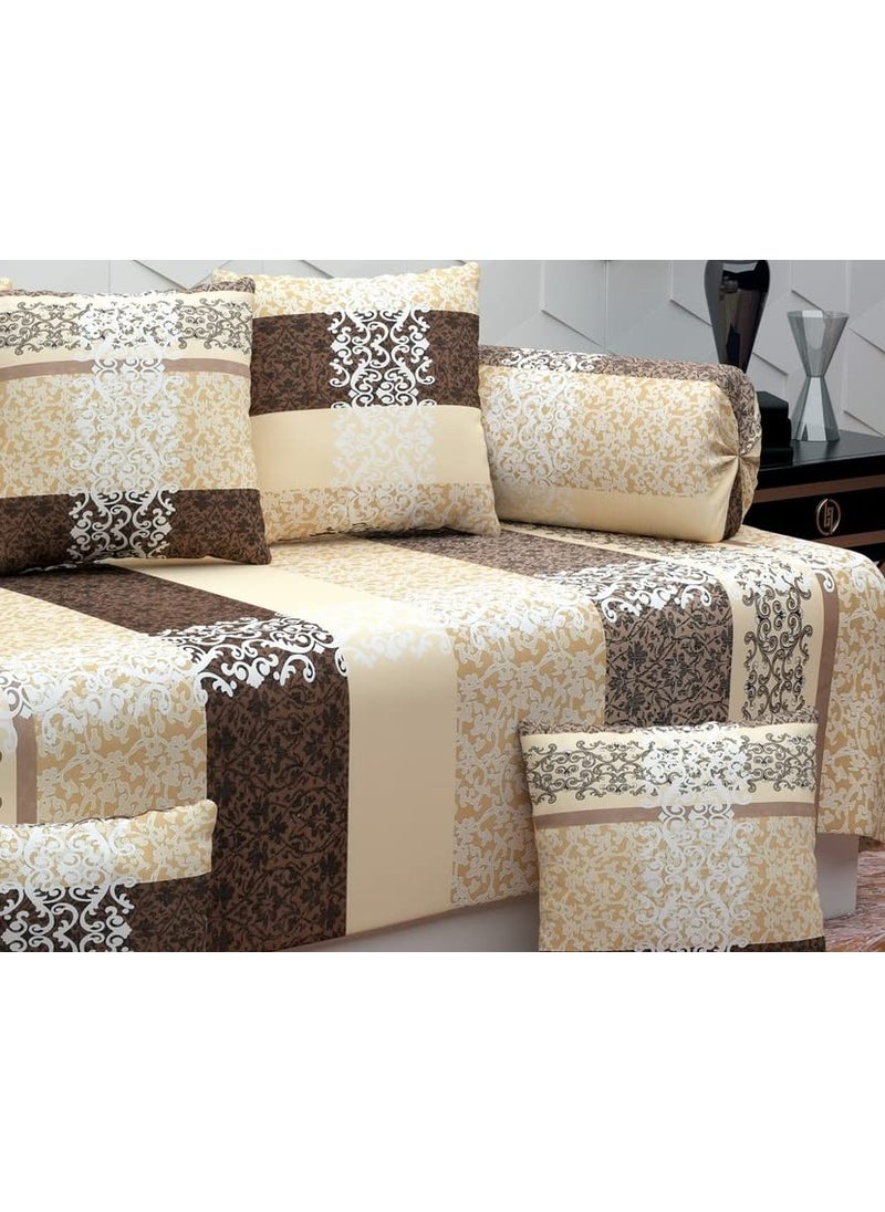 Jyotaksh 200TC Diwan Set Cotton 8 Piece Deewan Printed Bedsheet Sets for Living Room Hall Set of 8 Piece 1Bed Sheet 60x90 Inch 2Bolster Cover 16x32 Inch 5Cushion Cover 16x16 InchAF02
