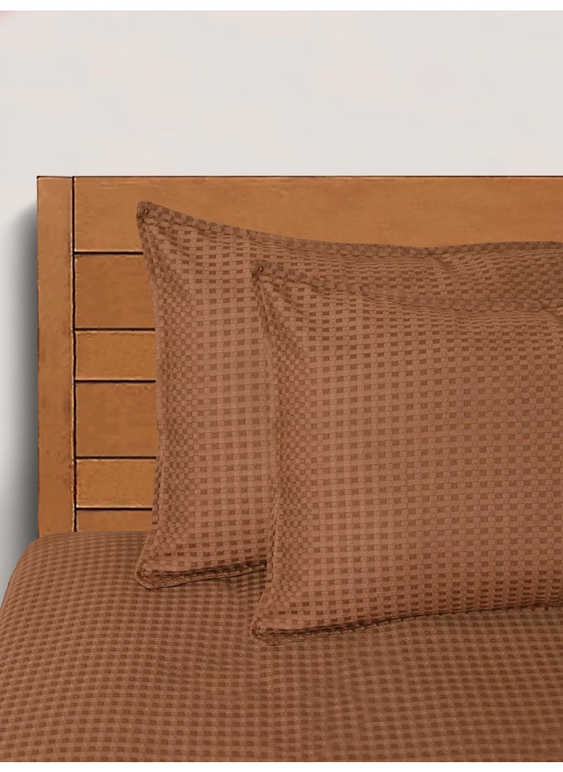SARAL Home Soft Cotton Waffle Design Breathable Wrinkle Free Bedsheet for Double Bed 1 Queen Size Bedsheet with 2 Pillow Covers Brown90X100