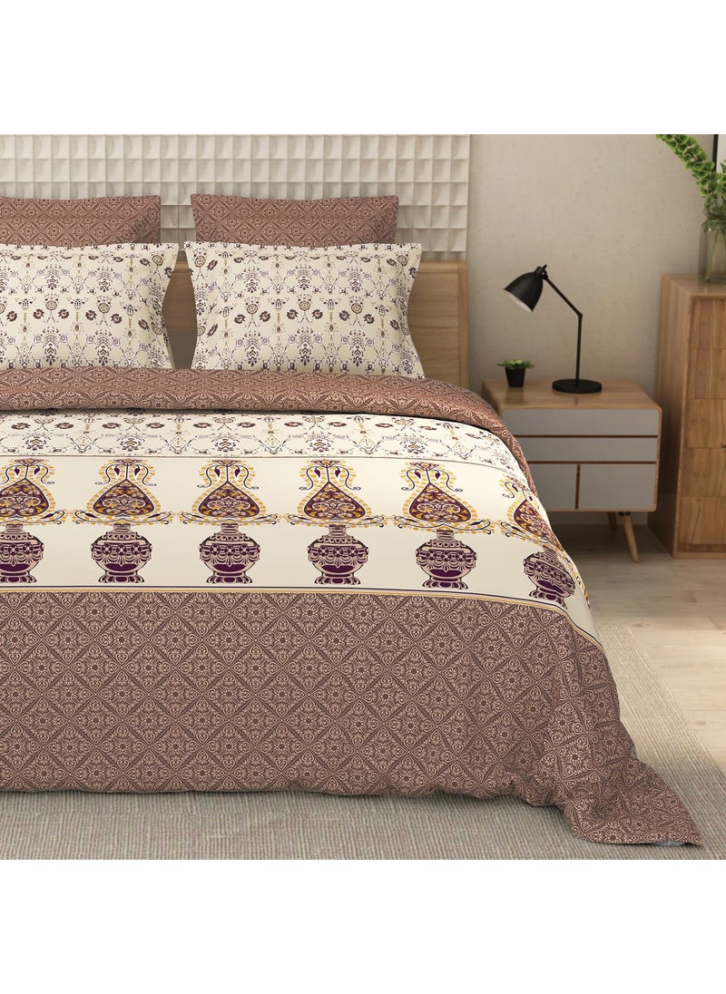 LABHAM Everyday 152TC 100 Cotton King Size Bedsheet for Double King Size Bed with 2 Pillow Covers 108x 108 Beige Maroon