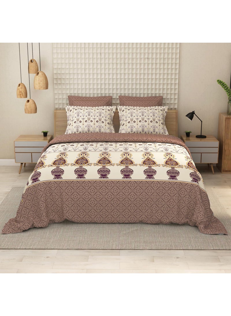 LABHAM Everyday 152TC 100 Cotton King Size Bedsheet for Double King Size Bed with 2 Pillow Covers 108x 108 Beige Maroon