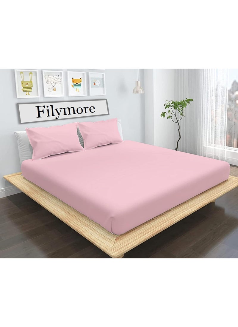 Filymore Solid bedsheet 240 Tc Made with Pure Microfiber Plain Color Bedsheet for Double Bed with 2 Pillow Cover Light Pink Size 90X90 inchs Queen Light Pink