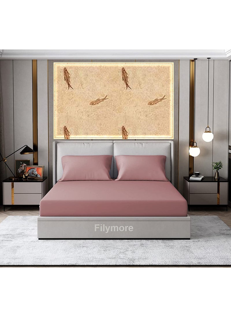 Filymore Solid bedsheet 240 Tc Made with Pure Microfiber Plain Color Bedsheet for Double Bed with 2 Pillow Cover Light Pink Size 90X90 inchs Queen Light Pink
