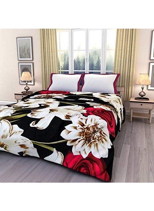 CK CREATION Polyester AllWeather 120 GSM Printed Lightweight Reversible AC Dohar Blanket Quilt Lili Big Flower Double