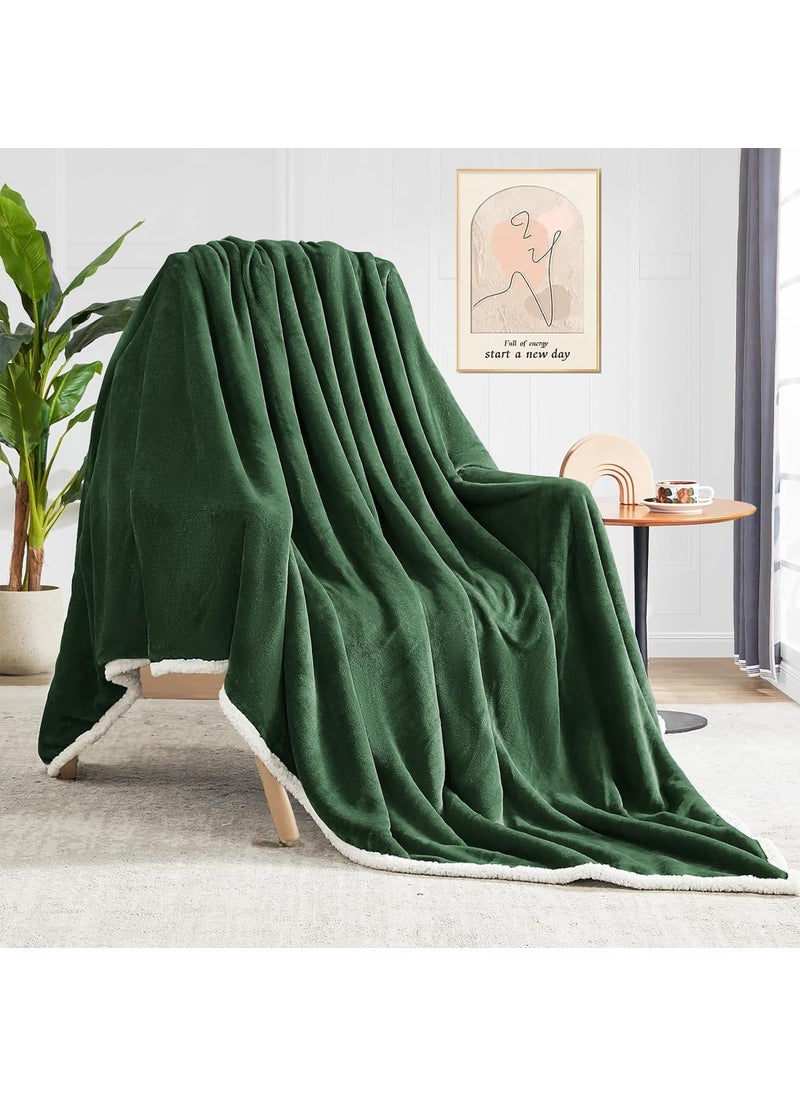 Brownmonkey Plush Sherpa Fleece Throw Blanket for Couch Sofa with Velvet Goli Teal Green 50x60