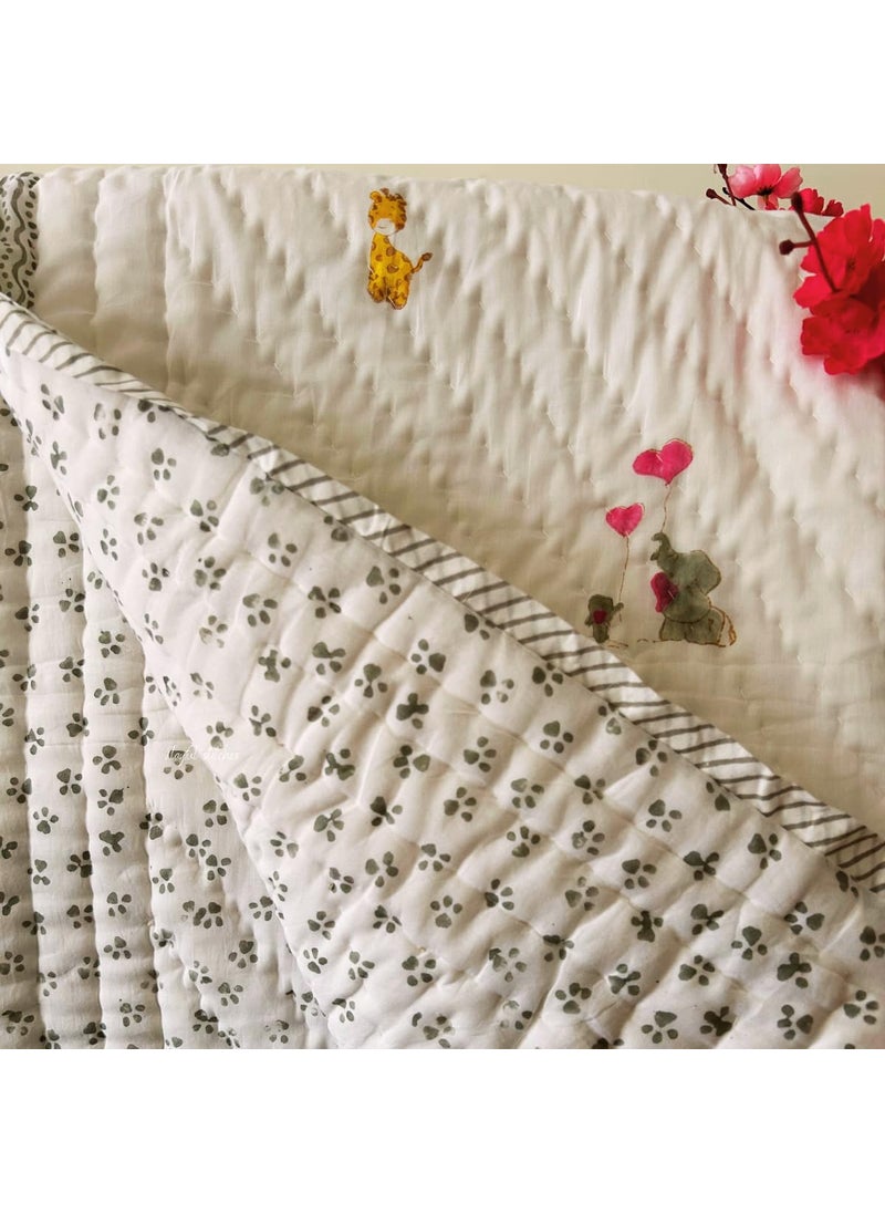 PShomes NonToxic 100 Cotton Kids Blanket HandBlocked in India MultiAnimal Design 40x60 inches AllSeason Naturally Dyed Pink White Ideal Below 7yrs