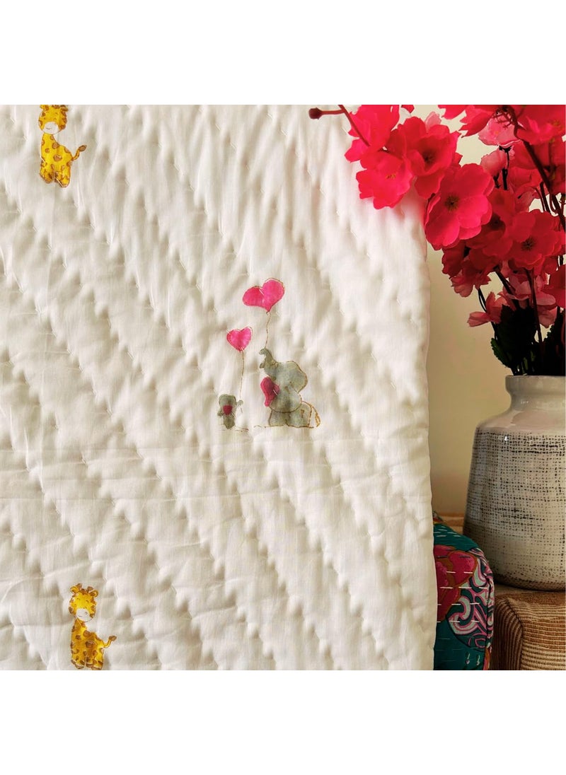 PShomes NonToxic 100 Cotton Kids Blanket HandBlocked in India MultiAnimal Design 40x60 inches AllSeason Naturally Dyed Pink White Ideal Below 7yrs
