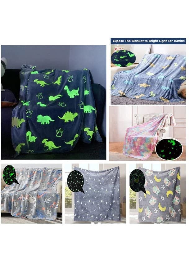 Glow in The Dark Blanket Unicorn Gift for Kids Girls Birthday Christmas Halloween Present Light Up Rainbow Unicorn Toy Bedroom Bed Decor Fun Soft Fluffy Plush Glowing 60x60Unicorn Green