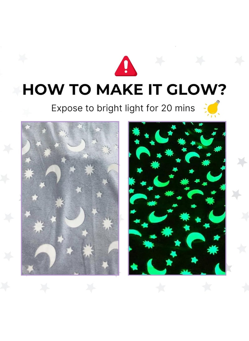 FAMYO Moon Stars Glow Blanket for Gifting for Kids Birthday Gift for 015 yrs AC Blanket for Children Return Gifts Party Favour Perfect for Gifting for NieceNephewSonDaughter Grey