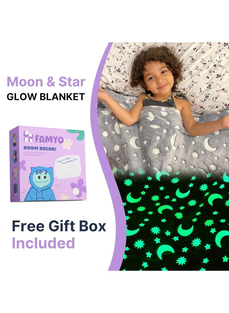 FAMYO Moon Stars Glow Blanket for Gifting for Kids Birthday Gift for 015 yrs AC Blanket for Children Return Gifts Party Favour Perfect for Gifting for NieceNephewSonDaughter Grey
