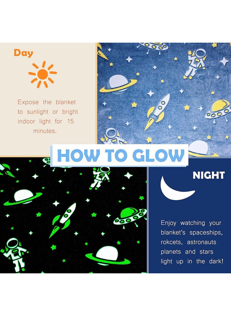 Jongen en Meisje Dark Blanket Space Planet Astronaut for Kids Soft Plush Star Space Ship Planets Blanket for Kids Color Sky Blue