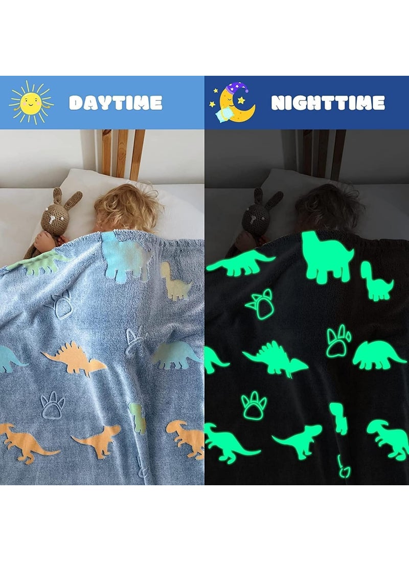 FAMYO Dinosaur Glow Blanket for Gifting for Kids Birthday Gift for 015 yrs AC Blanket for Children Return Gifts Party Favour Perfect for Gifting for NieceNephewSonDaughter Blue