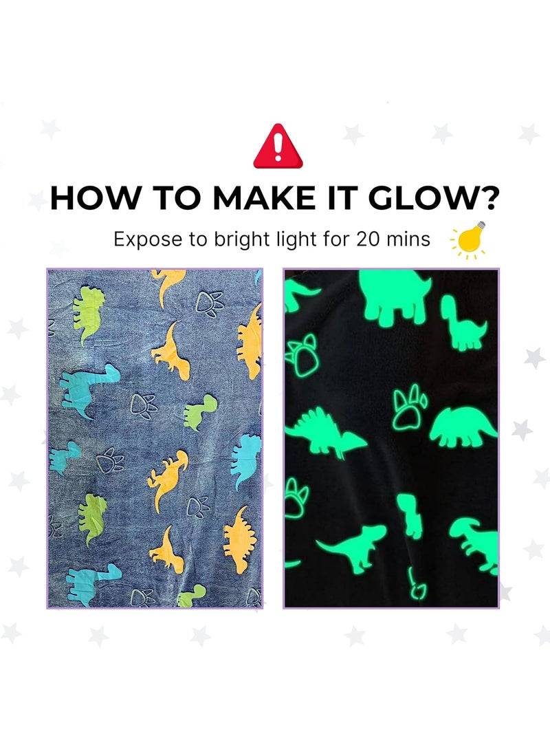 FAMYO Dinosaur Glow Blanket for Gifting for Kids Birthday Gift for 015 yrs AC Blanket for Children Return Gifts Party Favour Perfect for Gifting for NieceNephewSonDaughter Blue
