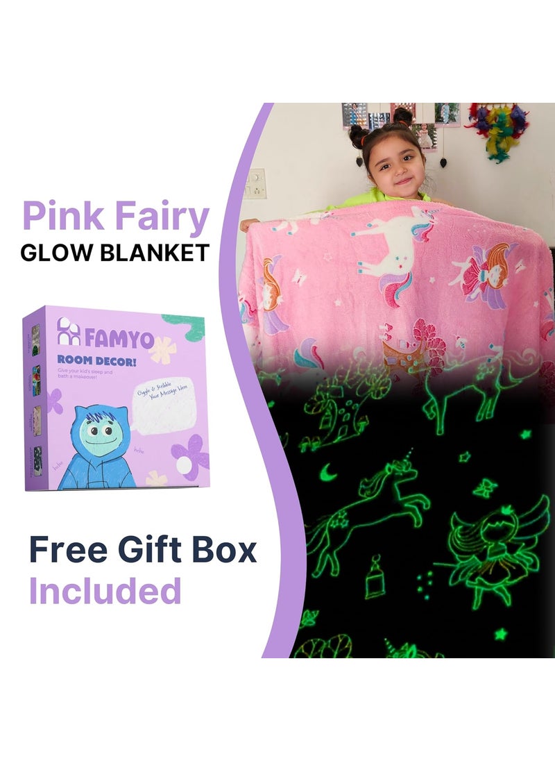 FAMYO Unicorn Fairy Glow Blanket for Gifting for Kids Birthday Gift for 015 yrs AC Blanket for Children Return Gifts Party Favour Perfect for Gifting for NieceNephewSonDaughter Pink