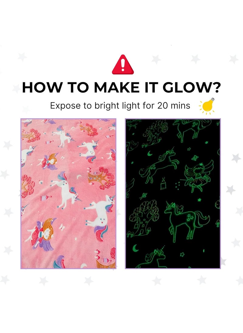 FAMYO Unicorn Fairy Glow Blanket for Gifting for Kids Birthday Gift for 015 yrs AC Blanket for Children Return Gifts Party Favour Perfect for Gifting for NieceNephewSonDaughter Pink