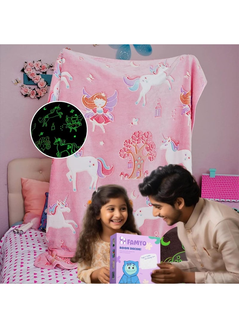 FAMYO Unicorn Fairy Glow Blanket for Gifting for Kids Birthday Gift for 015 yrs AC Blanket for Children Return Gifts Party Favour Perfect for Gifting for NieceNephewSonDaughter Pink