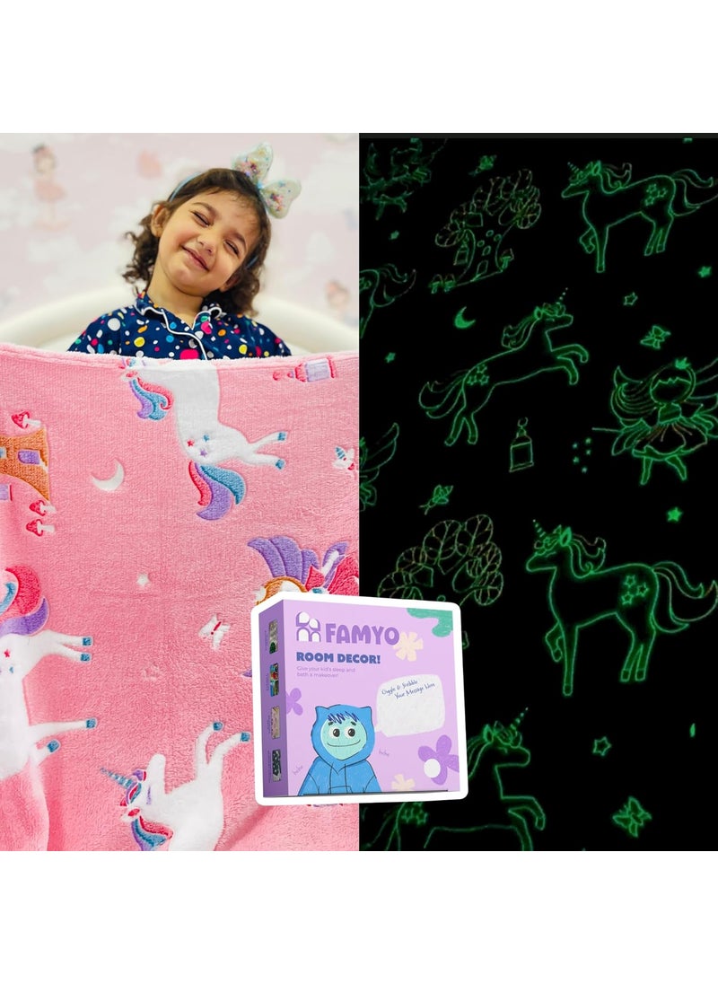 FAMYO Unicorn Fairy Glow Blanket for Gifting for Kids Birthday Gift for 015 yrs AC Blanket for Children Return Gifts Party Favour Perfect for Gifting for NieceNephewSonDaughter Pink