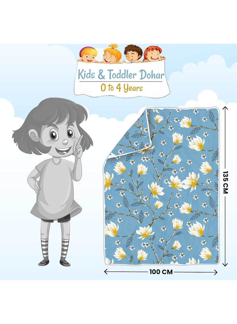 Divine Casa Floret 100 Cotton Single Kids Dohar 120 GSM Soft Lightweight Throw Blanket Cozy Breathable Bedding AllSeason Comfort 140 x 100 CM Blossom Haven Blue