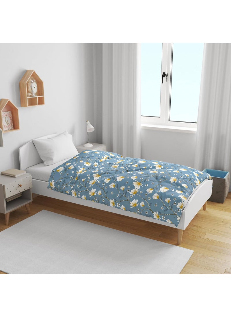 Divine Casa Floret 100 Cotton Single Kids Dohar 120 GSM Soft Lightweight Throw Blanket Cozy Breathable Bedding AllSeason Comfort 140 x 100 CM Blossom Haven Blue