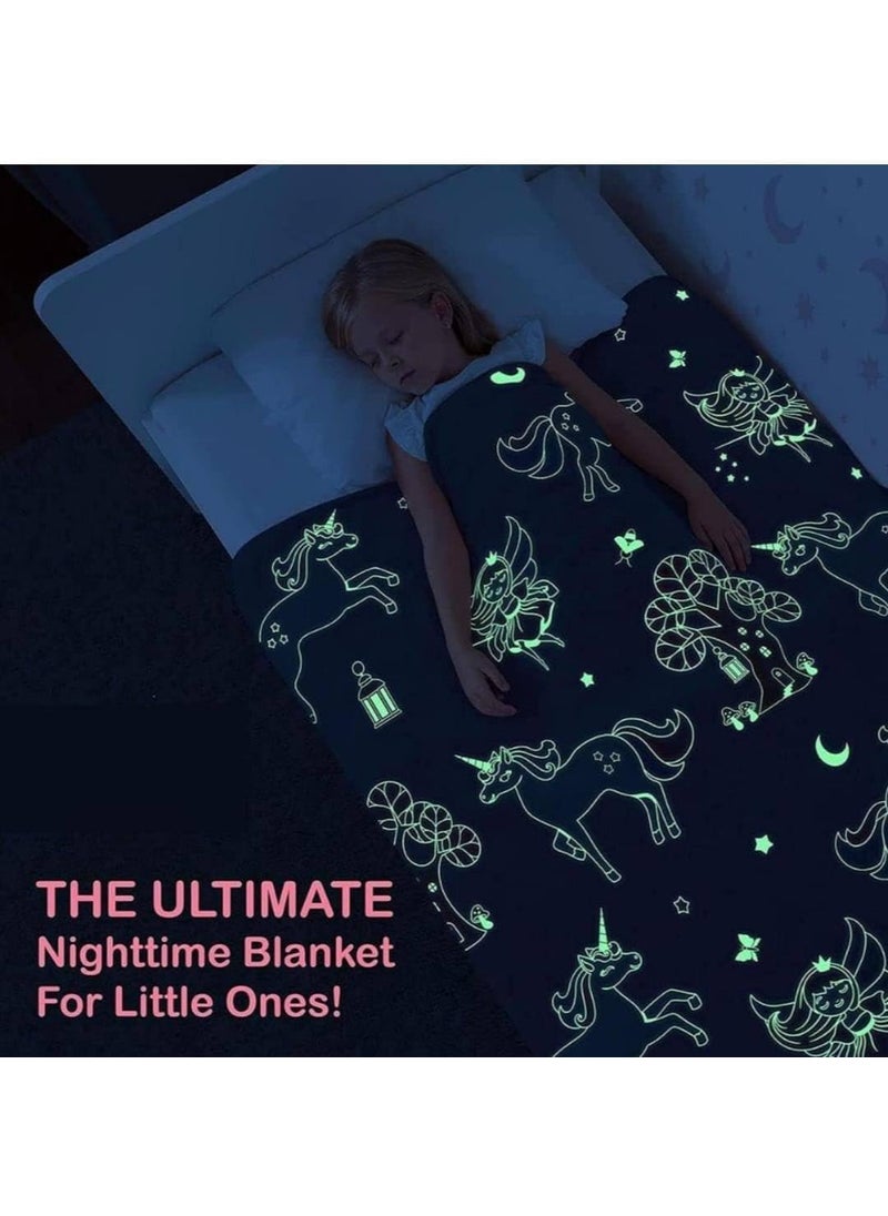 Drashti Villa Unicorn Fairy Glow in The Dark Blanket for Kids 60x90 Inch Soft Flannel Fleece Throw Cozy Warm AllSeason Radium Blanket Ideal Gift for Boys Girls Pink Double Size