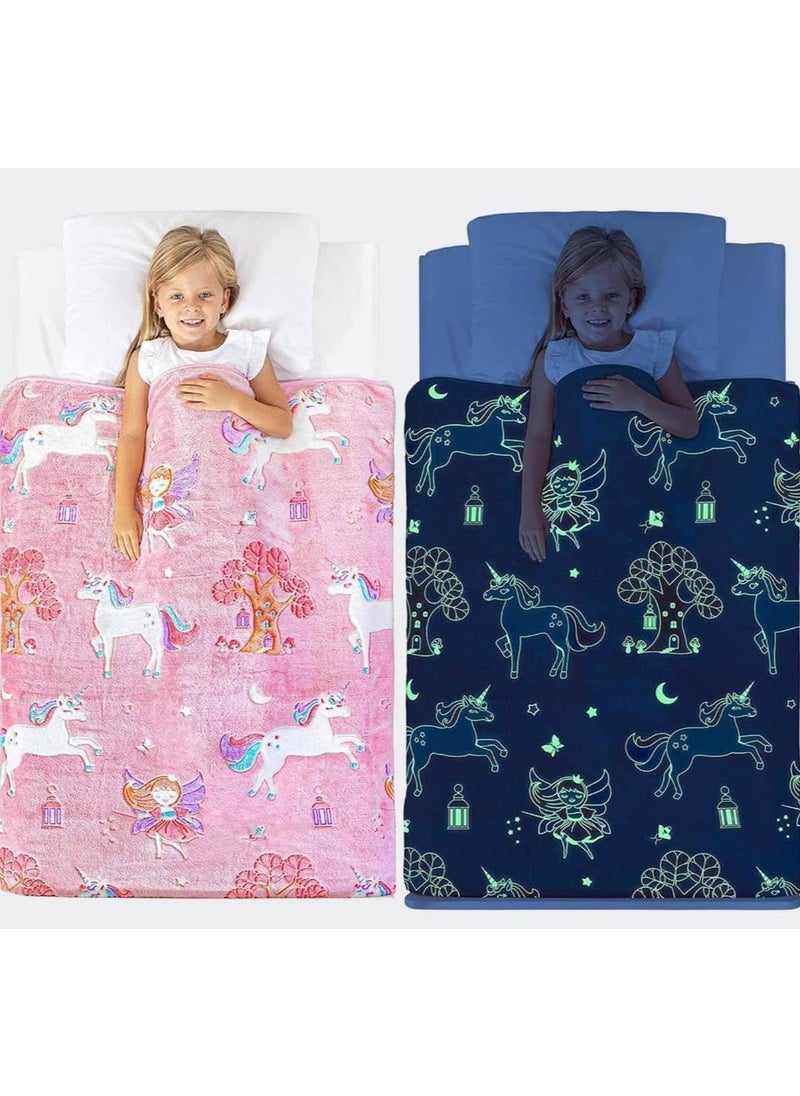 Drashti Villa Unicorn Fairy Glow in The Dark Blanket for Kids 60x90 Inch Soft Flannel Fleece Throw Cozy Warm AllSeason Radium Blanket Ideal Gift for Boys Girls Pink Double Size