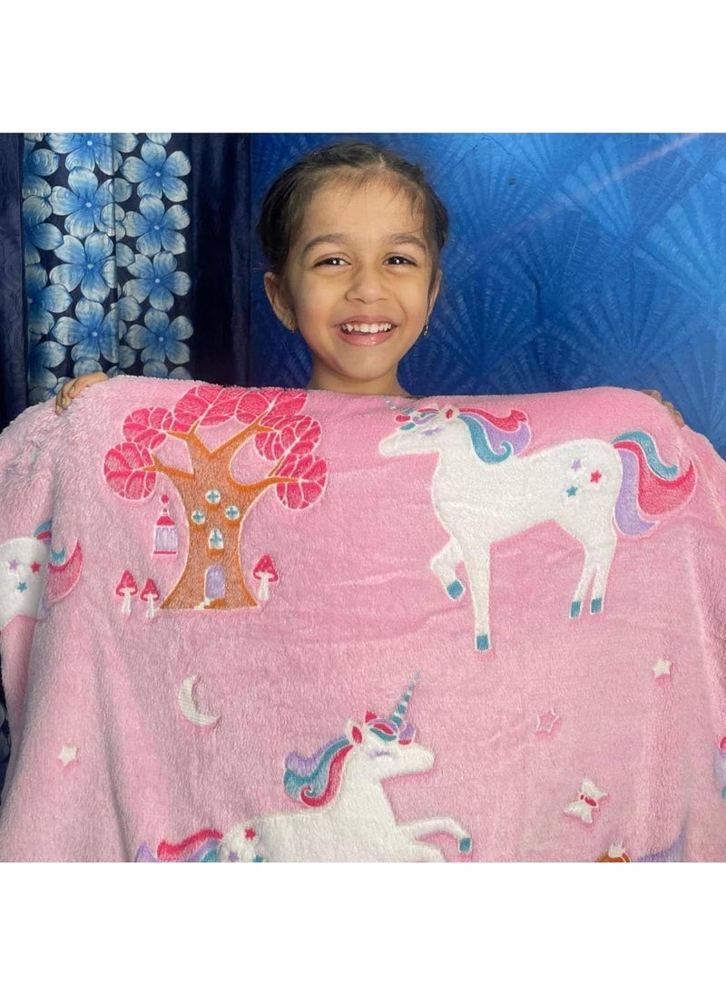 Drashti Villa Unicorn Fairy Glow in The Dark Blanket for Kids 60x90 Inch Soft Flannel Fleece Throw Cozy Warm AllSeason Radium Blanket Ideal Gift for Boys Girls Pink Double Size