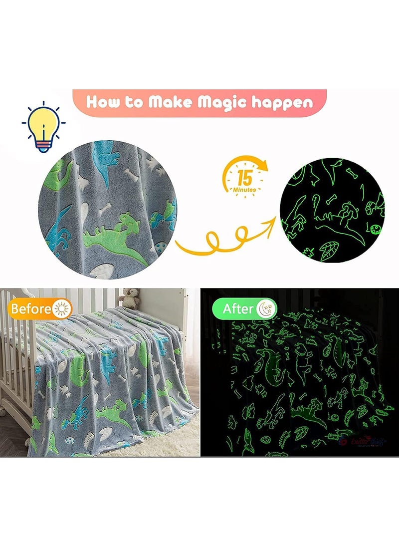 Occasion Glow in The Dark Blanket for Kids 015 Years 160x130 Cm Soft Flannel Fleece Throw Cozy Warm AllSeason Radium Blanket Ideal Gift for Boys Girls Grey