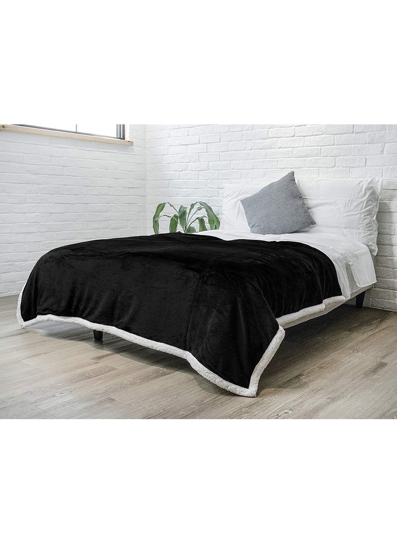 Fluffys Fleece 250 TC Reversible Throw Blanket Black_Queen