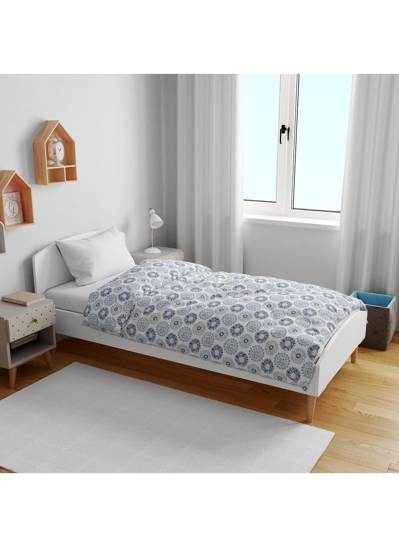 Divine Casa Floret 100 Cotton Single Kids Dohar 120 GSM Soft Lightweight Throw Blanket Cozy Breathable Bedding AllSeason Comfort 140 x 100 CM Blue Beige