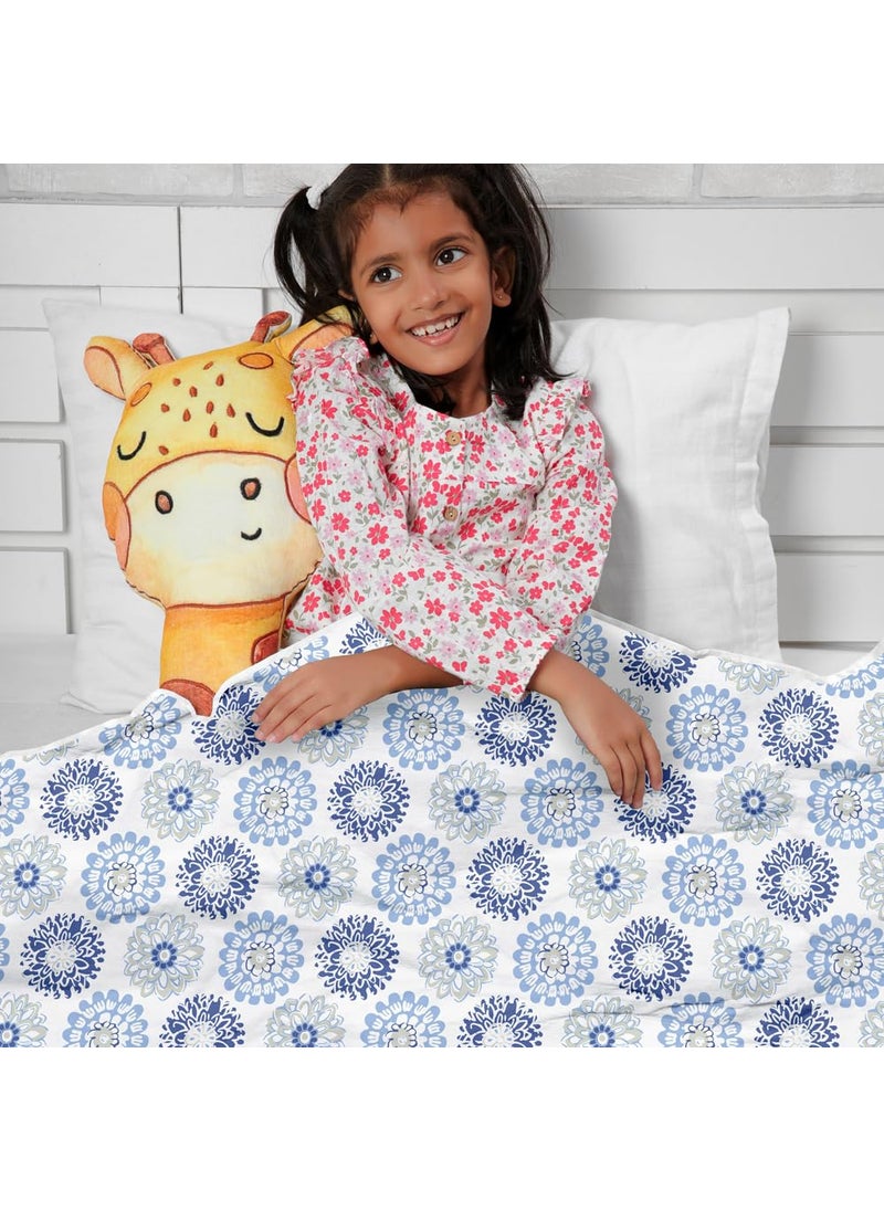 Divine Casa Floret 100 Cotton Single Kids Dohar 120 GSM Soft Lightweight Throw Blanket Cozy Breathable Bedding AllSeason Comfort 140 x 100 CM Blue Beige