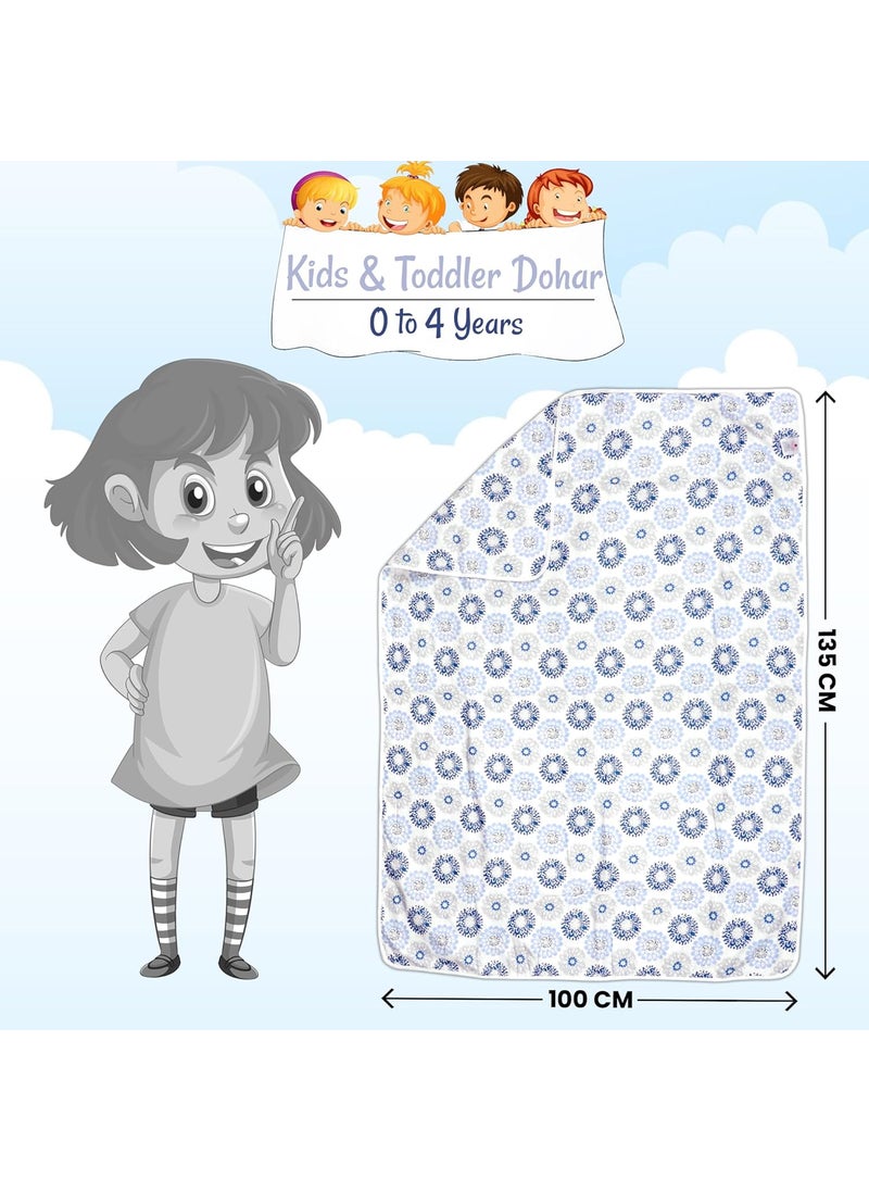 Divine Casa Floret 100 Cotton Single Kids Dohar 120 GSM Soft Lightweight Throw Blanket Cozy Breathable Bedding AllSeason Comfort 140 x 100 CM Blue Beige