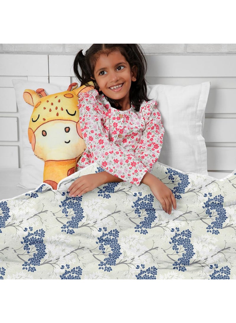 Divine Casa Floret 100 Cotton Single Kids Dohar 120 GSM Soft Lightweight Throw Blanket Cozy Breathable Bedding AllSeason Comfort 140 x 100 CM Grey Blue