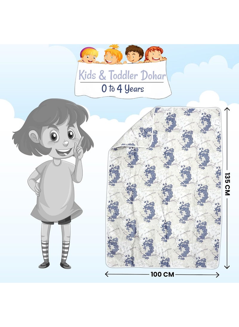Divine Casa Floret 100 Cotton Single Kids Dohar 120 GSM Soft Lightweight Throw Blanket Cozy Breathable Bedding AllSeason Comfort 140 x 100 CM Grey Blue