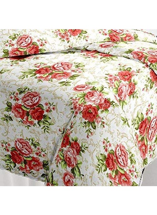 CK CREATION Polyester AllWeather 120 GSM Printed Lightweight Reversible AC Dohar Blanket Quilt Pink Flower Single