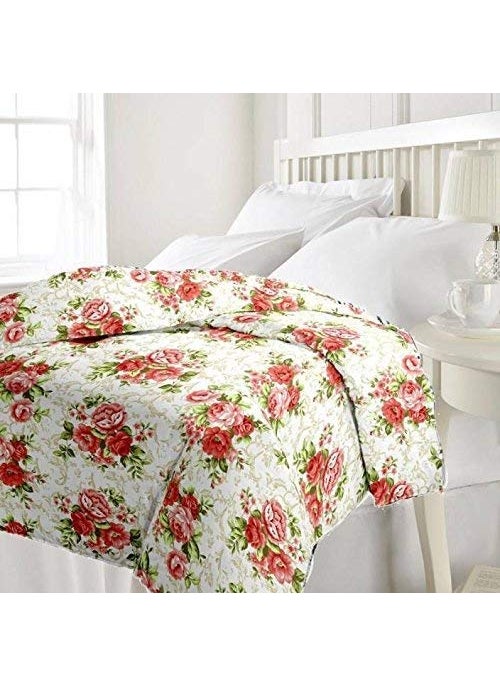 CK CREATION Polyester AllWeather 120 GSM Printed Lightweight Reversible AC Dohar Blanket Quilt Pink Flower Single
