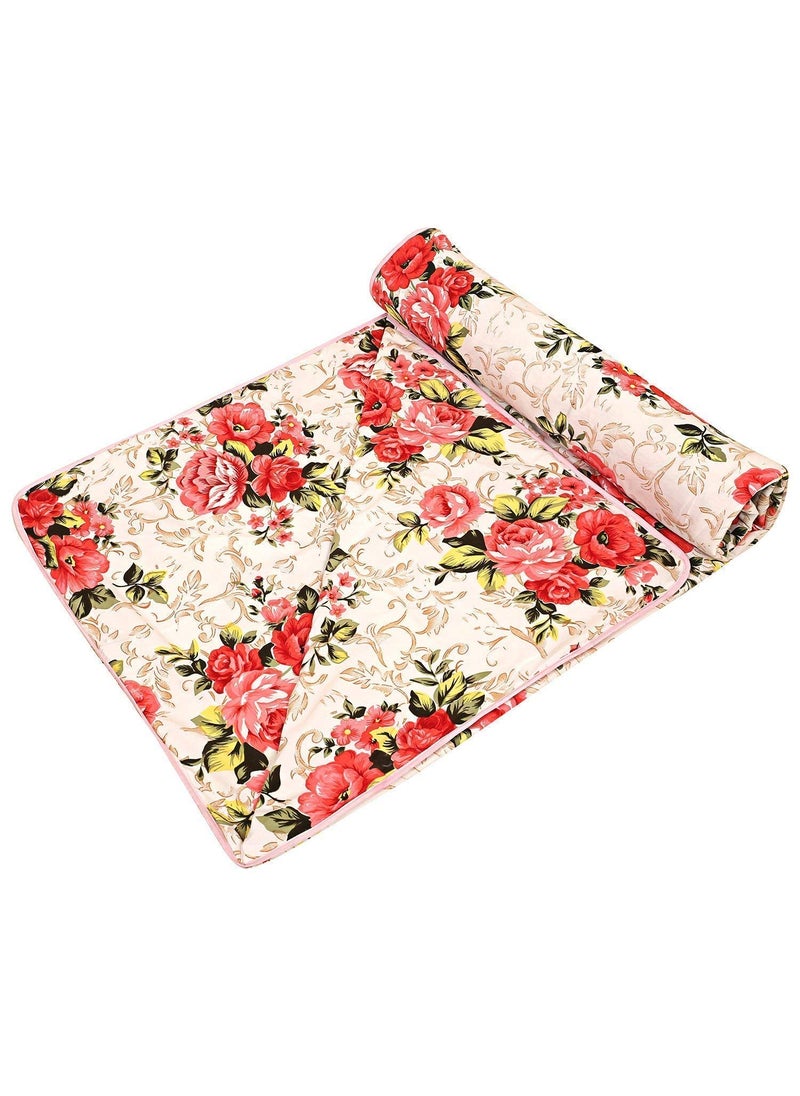 CK CREATION Polyester AllWeather 120 GSM Printed Lightweight Reversible AC Dohar Blanket Quilt Pink Flower Single