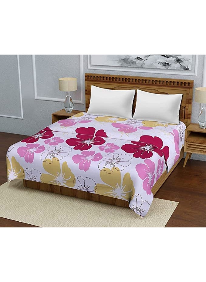 CK CREATION Polyester AllWeather 120 GSM Printed Lightweight Reversible AC Dohar Blanket Quilt Big Pink Flower Single