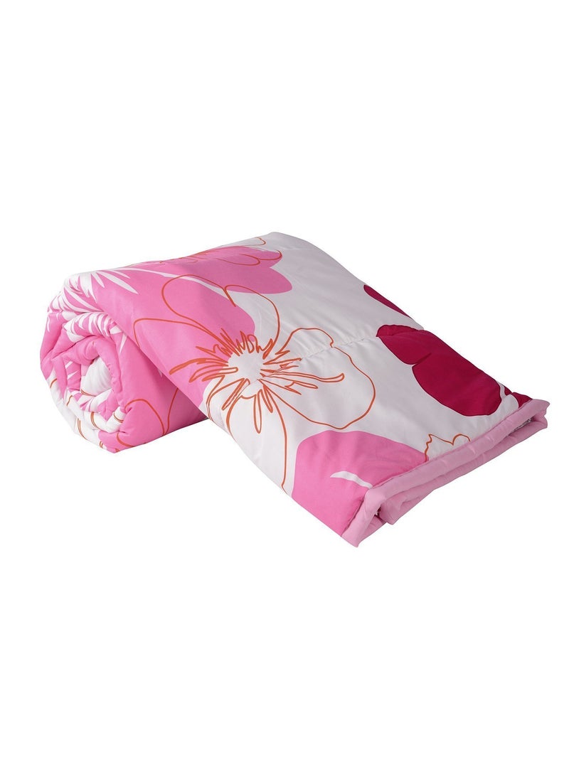 CK CREATION Polyester AllWeather 120 GSM Printed Lightweight Reversible AC Dohar Blanket Quilt Big Pink Flower Single