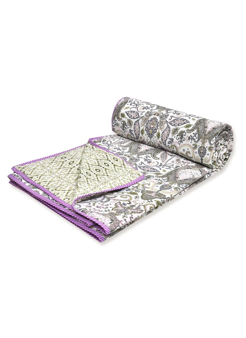 Tzafrir Dohar Double Bed Cotton AC Blanket Comforter Reversible Blanket for Summer 84 x 96 Purple Green Pack of 1