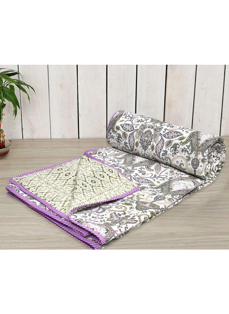 Tzafrir Dohar Double Bed Cotton AC Blanket Comforter Reversible Blanket for Summer 84 x 96 Purple Green Pack of 1