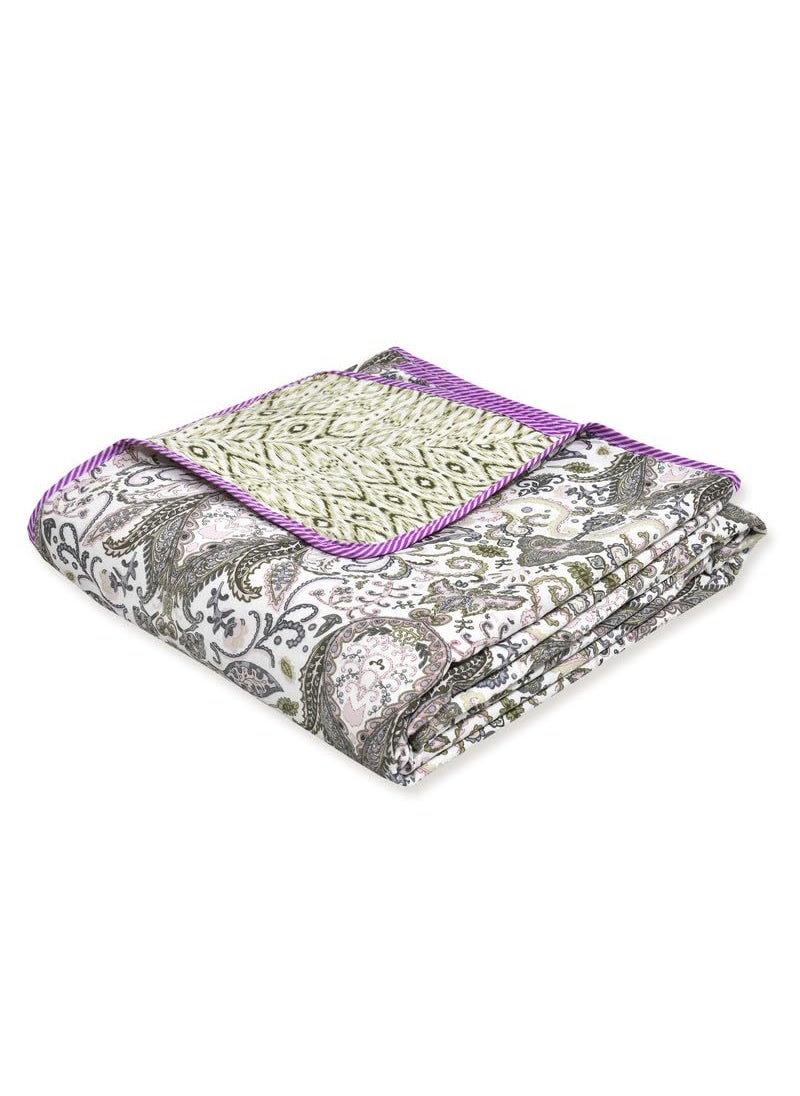 Tzafrir Dohar Double Bed Cotton AC Blanket Comforter Reversible Blanket for Summer 84 x 96 Purple Green Pack of 1