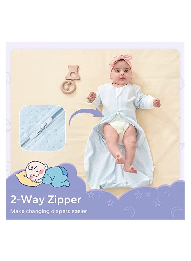 SYOSI Baby Cotton Sleeping Bag, Half-Long Sleeve Baby Mesh Sleep Sack, Wearable Blanket with Hollowed Breathable Dots for Newborn, Light Blue