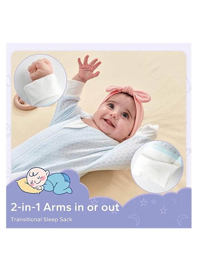 SYOSI Baby Cotton Sleeping Bag, Half-Long Sleeve Baby Mesh Sleep Sack, Wearable Blanket with Hollowed Breathable Dots for Newborn, Light Blue